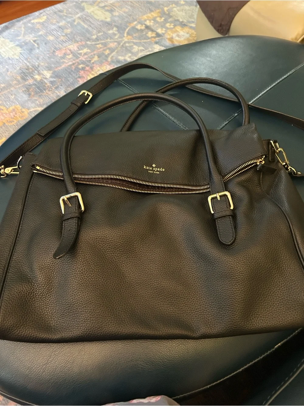 kate spade Black Pebbled Leather large Bag with Gold Hardware
